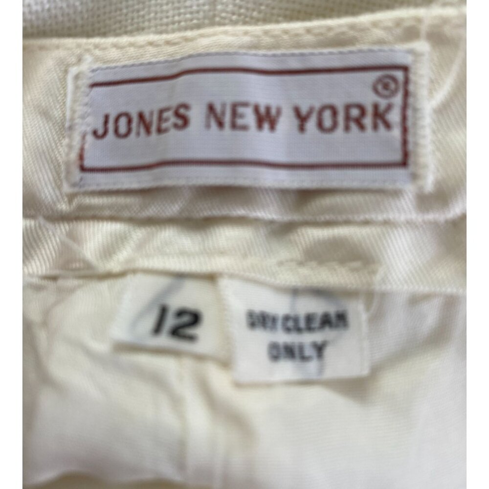Jones New York Womens White Linen Blend Fly Front Straight Leg Pants Size 12 90s - Picture 3 of 8